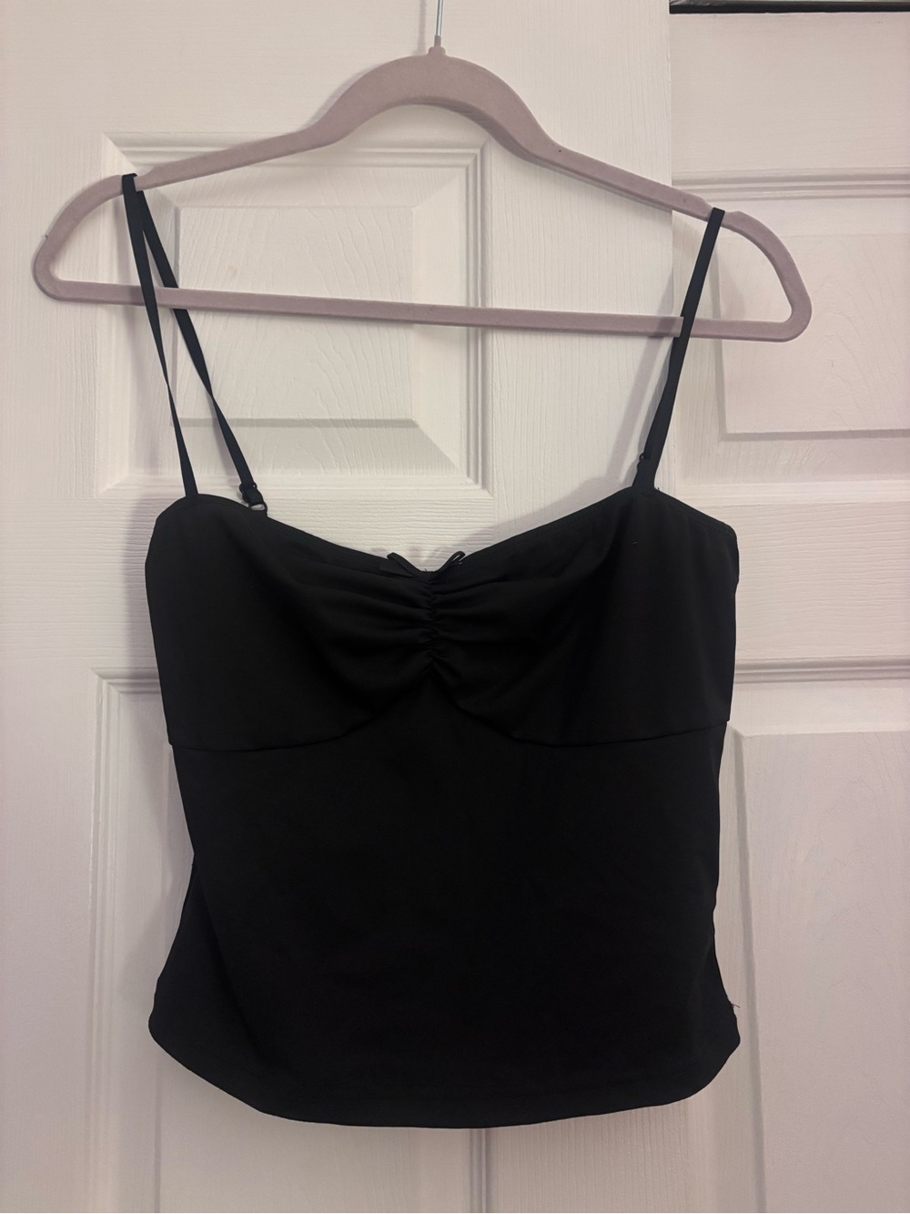 Black Ruched Bust Spaghetti Strap Women's Top
